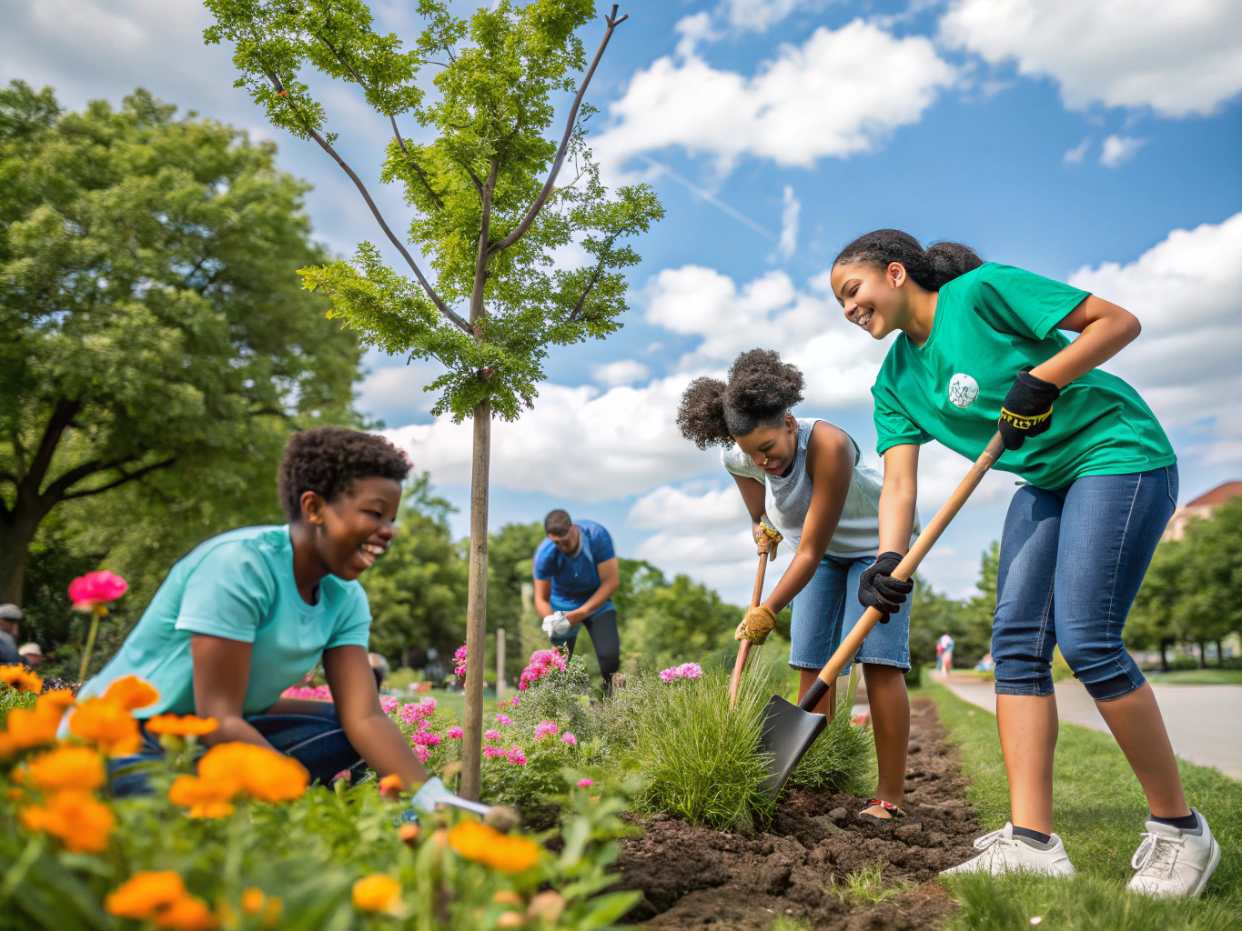 Youth group collaborating on a local Jacksonville community project